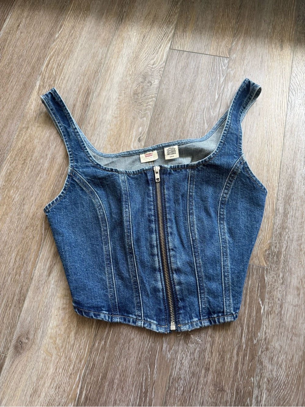 Levi's Dark Blue Denim Zip-Front Cropped Tank